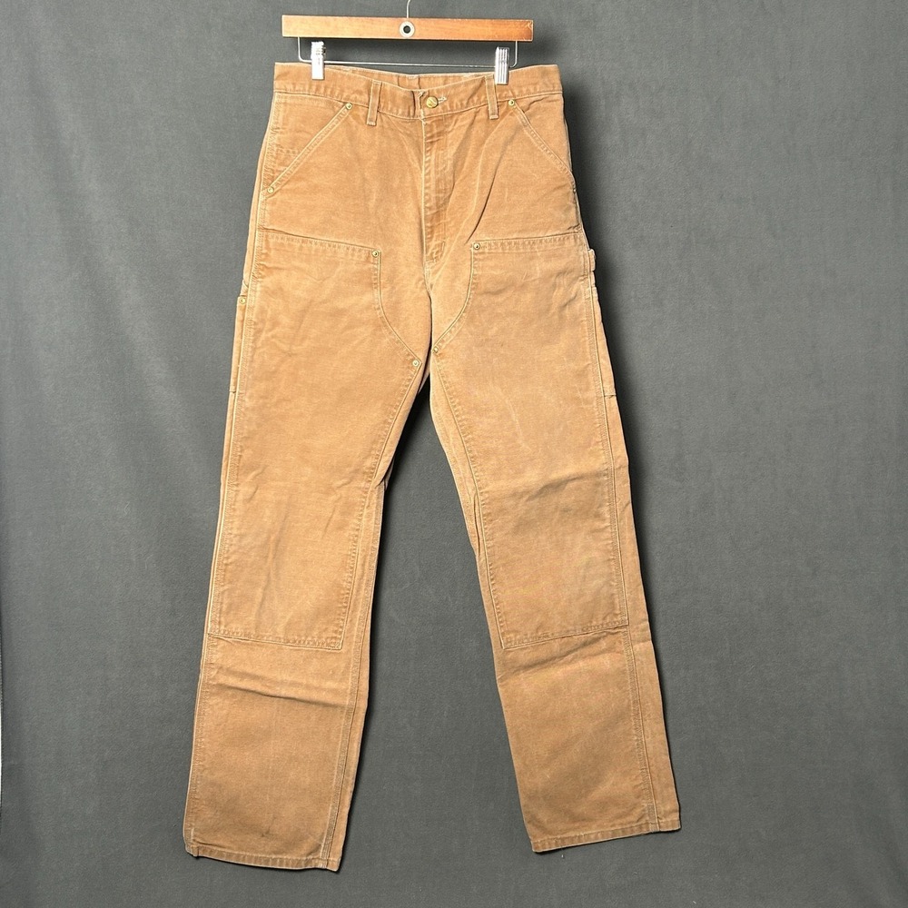 Vtg Carhartt B01 BRN Double Knee Brown Canvas Pants Mens 34x36 Made In USA